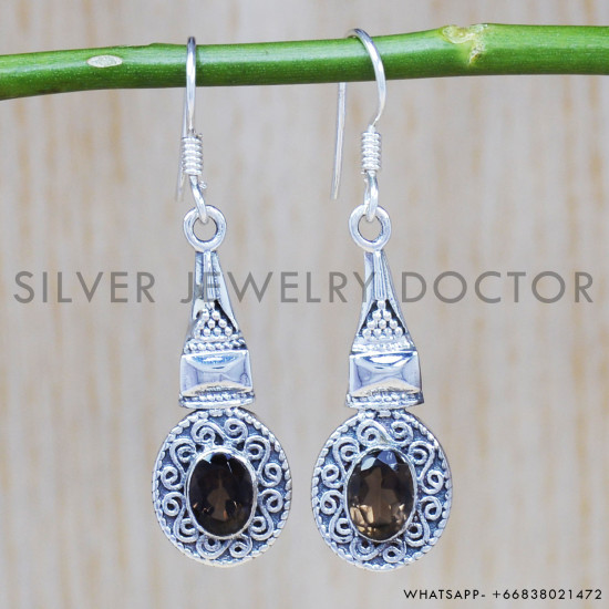 Smoky Quartz 925 Sterling Silver Earrings (SJWE-408) Smoky Quartz 925 Sterling Silver Earrings (SJWE-408)