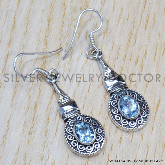 Blue Topaz 925 Sterling Silver Earrings (SJWE-409) Blue Topaz 925 Sterling Silver Earrings (SJWE-409)