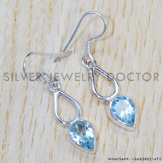 Blue Topaz 925 Sterling Silver Earrings (SJWE-428) Blue Topaz 925 Sterling Silver Earrings (SJWE-428)