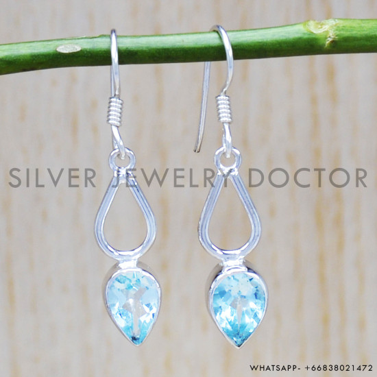 Blue Topaz 925 Sterling Silver Earrings (SJWE-428) Blue Topaz 925 Sterling Silver Earrings (SJWE-428)