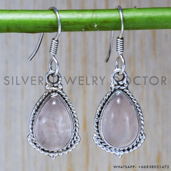 Rose Quartz 925 Sterling Silver Earrings (SJWE-43) Rose Quartz 925 Sterling Silver Earrings (SJWE-43)