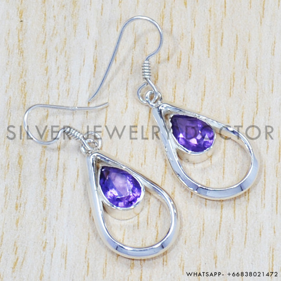 Amethyst 925 Sterling Silver Earrings (SJWE-430) Amethyst 925 Sterling Silver Earrings (SJWE-430)