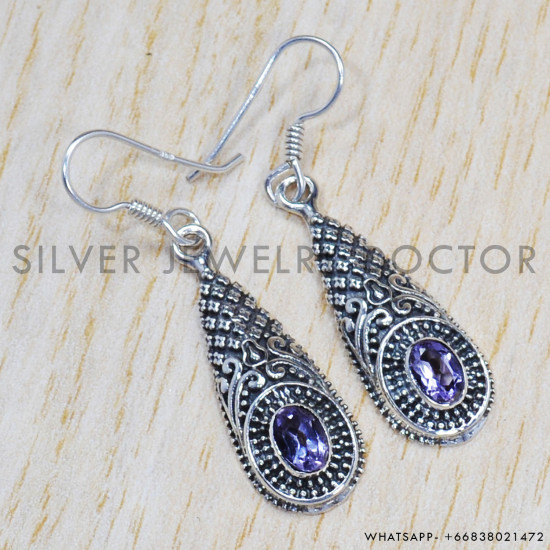 Amethyst 925 Sterling Silver Earrings (SJWE-435) Amethyst 925 Sterling Silver Earrings (SJWE-435)