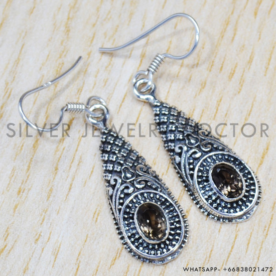 Smoky Quartz 925 Sterling Silver Earrings (SJWE-439) Smoky Quartz 925 Sterling Silver Earrings (SJWE-439)