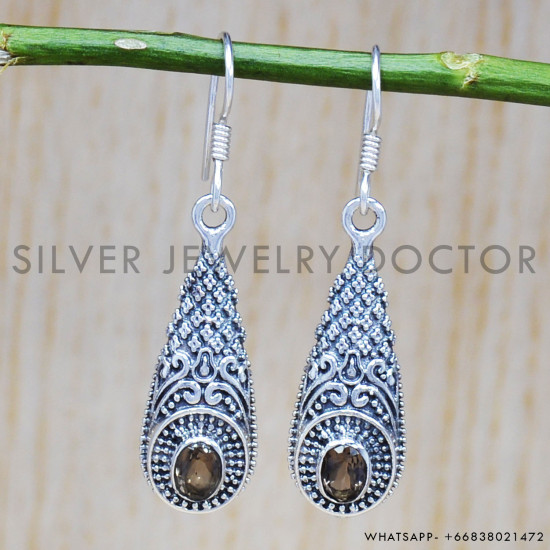 Smoky Quartz 925 Sterling Silver Earrings (SJWE-439) Smoky Quartz 925 Sterling Silver Earrings (SJWE-439)