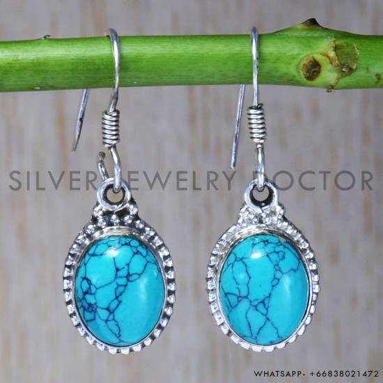 Turquoise 925 Sterling Silver Earrings (SJWE-44) Turquoise 925 Sterling Silver Earrings (SJWE-44)