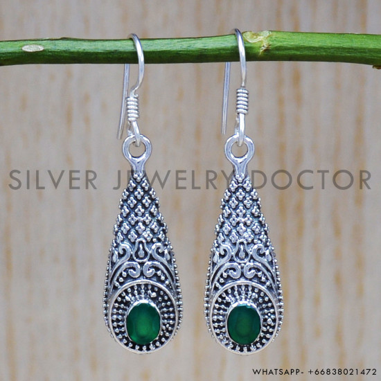 Green Onyx 925 Sterling Silver Earrings (SJWE-441) Green Onyx 925 Sterling Silver Earrings (SJWE-441)