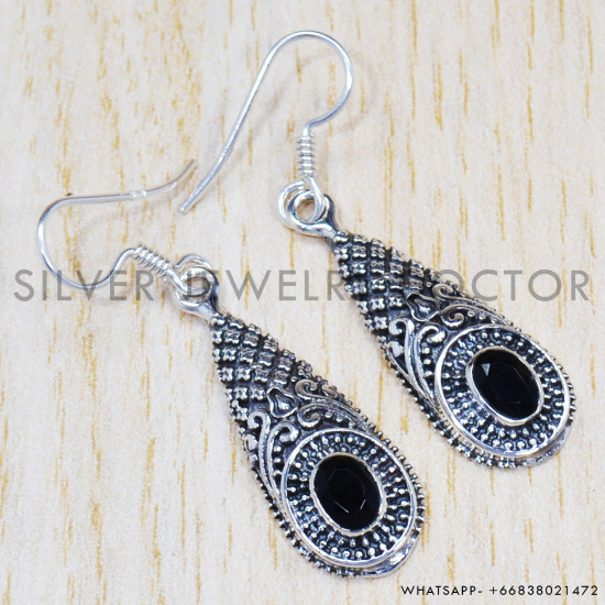 Black Onyx 925 Sterling Silver Earrings (SJWE-443) Black Onyx 925 Sterling Silver Earrings (SJWE-443)