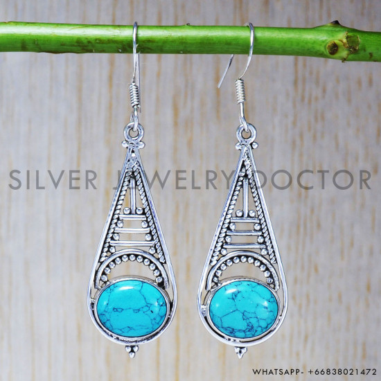 Turquoise 925 Sterling Silver Earrings (SJWE-45) Turquoise 925 Sterling Silver Earrings (SJWE-45)