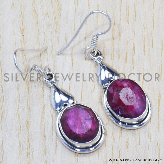 Ruby 925 Sterling Silver Earrings (SJWE-451) Ruby 925 Sterling Silver Earrings (SJWE-451)