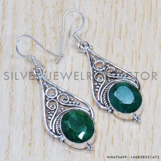 Emerald 925 Sterling Silver Earrings (SJWE-461) Emerald 925 Sterling Silver Earrings (SJWE-461)