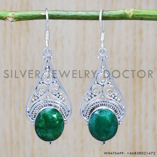 Emerald 925 Sterling Silver Earrings (SJWE-461) Emerald 925 Sterling Silver Earrings (SJWE-461)