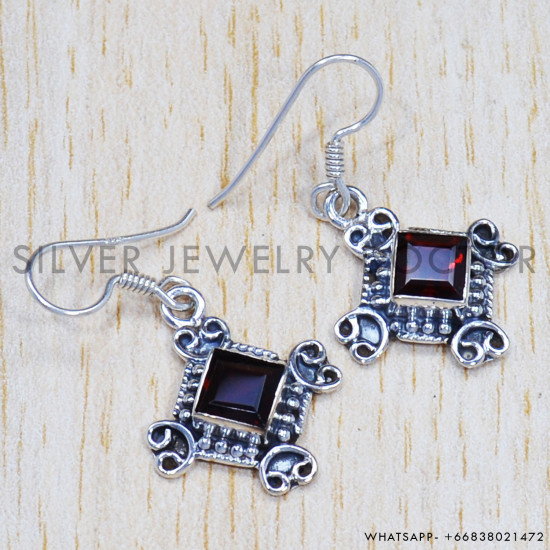 Garnet 925 Sterling Silver Earrings (SJWE-475) Garnet 925 Sterling Silver Earrings (SJWE-475)