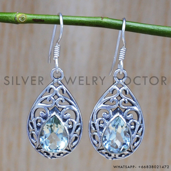 Blue Topaz 925 Sterling Silver Earrings (SJWE-479) Blue Topaz 925 Sterling Silver Earrings (SJWE-479)