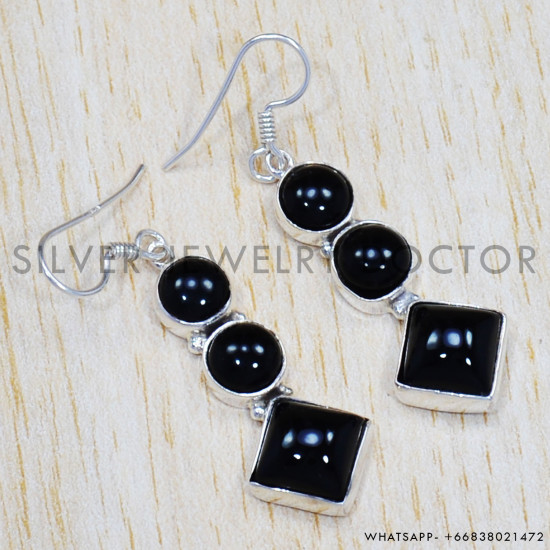 Black Onyx 925 Sterling Silver Earrings (SJWE-480) Black Onyx 925 Sterling Silver Earrings (SJWE-480)