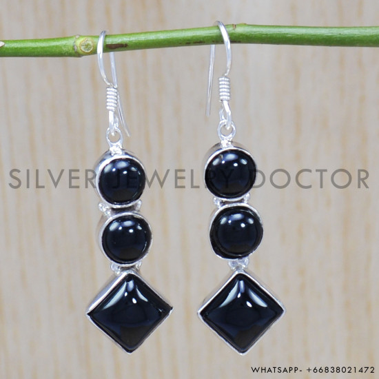 Black Onyx 925 Sterling Silver Earrings (SJWE-480) Black Onyx 925 Sterling Silver Earrings (SJWE-480)