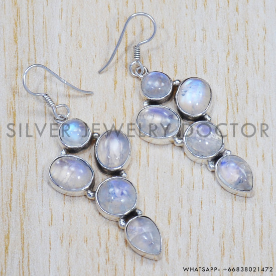 Rainbow Moonstone 925 Sterling Silver Earrings (SJWE-483) Rainbow Moonstone 925 Sterling Silver Earrings (SJWE-483)