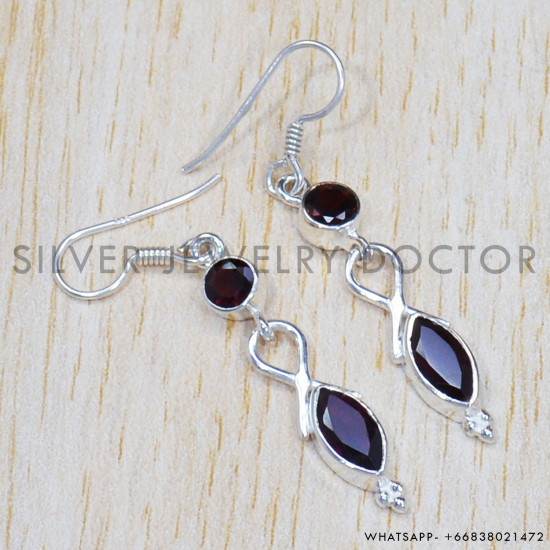 Garnet 925 Sterling Silver Earrings (SJWE-490)