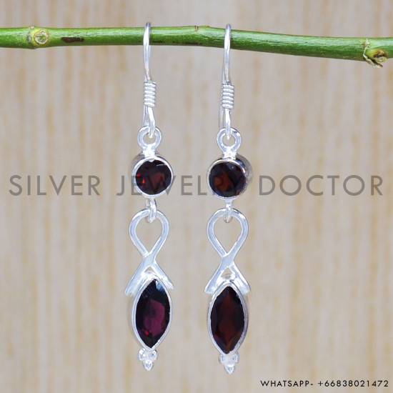 Garnet 925 Sterling Silver Earrings (SJWE-490)