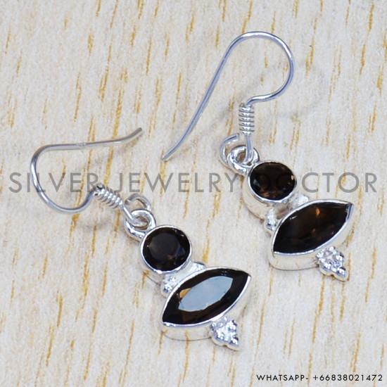 Smoky Quartz 925 Sterling Silver Earrings (SJWE-492) Smoky Quartz 925 Sterling Silver Earrings (SJWE-492)