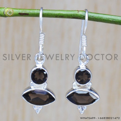 Smoky Quartz 925 Sterling Silver Earrings (SJWE-492)