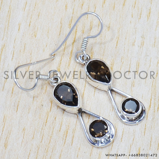 Smoky Quartz 925 Sterling Silver Earrings (SJWE-496)