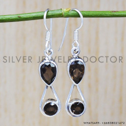 Smoky Quartz 925 Sterling Silver Earrings (SJWE-496)