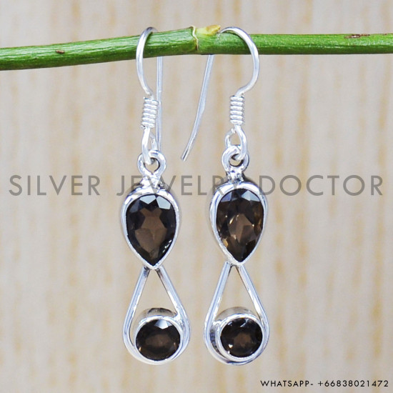 Smoky Quartz 925 Sterling Silver Earrings (SJWE-496)