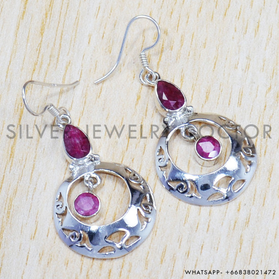Ruby 925 Sterling Silver Earrings (SJWE-497) Ruby 925 Sterling Silver Earrings (SJWE-497)