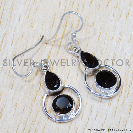 Smoky Quartz 925 Sterling Silver Earrings (SJWE-498) Smoky Quartz 925 Sterling Silver Earrings (SJWE-498)