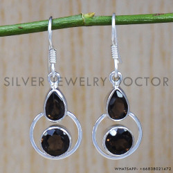 Smoky Quartz 925 Sterling Silver Earrings (SJWE-498)