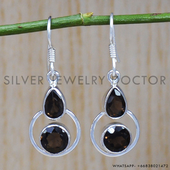 Smoky Quartz 925 Sterling Silver Earrings (SJWE-498) Smoky Quartz 925 Sterling Silver Earrings (SJWE-498)