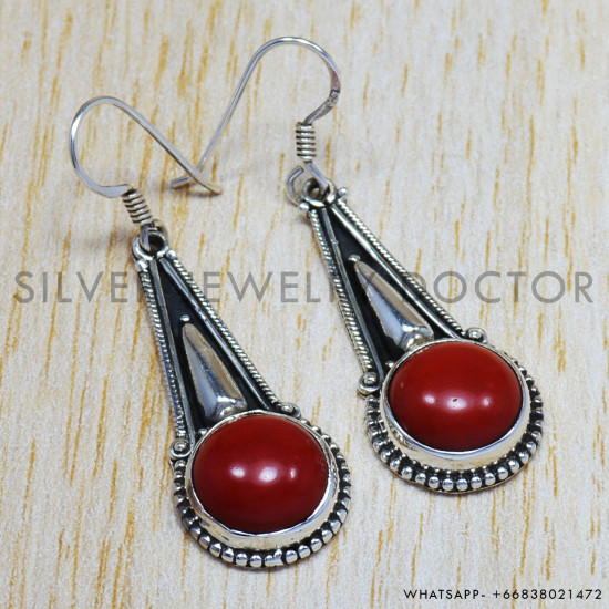 Coral 925 Sterling Silver Earrings (SJWE-5) Coral 925 Sterling Silver Earrings (SJWE-5)
