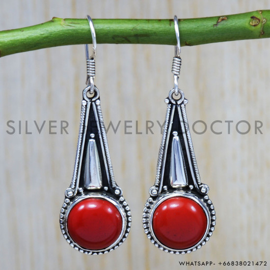 Coral 925 Sterling Silver Earrings (SJWE-5) Coral 925 Sterling Silver Earrings (SJWE-5)