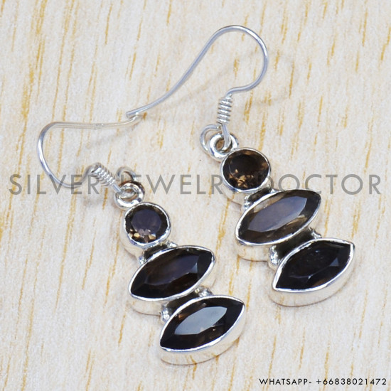 Smoky Quartz 925 Sterling Silver Earrings (SJWE-500) Smoky Quartz 925 Sterling Silver Earrings (SJWE-500)