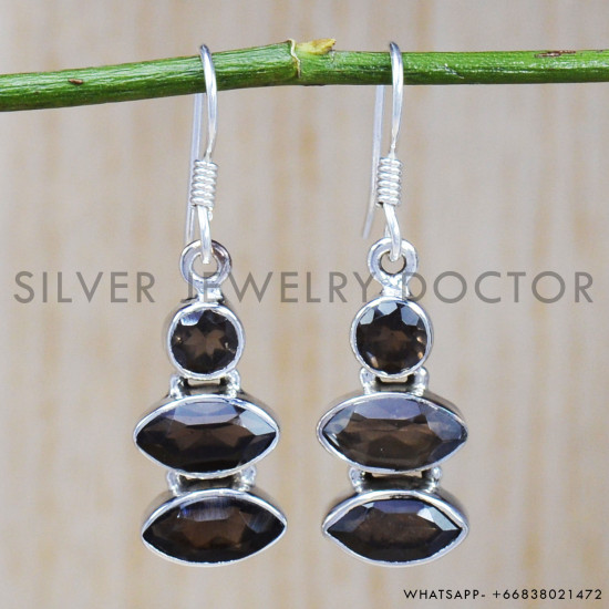 Smoky Quartz 925 Sterling Silver Earrings (SJWE-500) Smoky Quartz 925 Sterling Silver Earrings (SJWE-500)