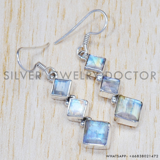 Rainbow Moonstone 925 Sterling Silver Earrings (SJWE-502) Rainbow Moonstone 925 Sterling Silver Earrings (SJWE-502)