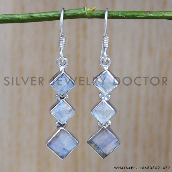 Rainbow Moonstone 925 Sterling Silver Earrings (SJWE-502) Rainbow Moonstone 925 Sterling Silver Earrings (SJWE-502)