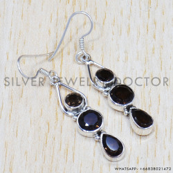 Smoky Quartz 925 Sterling Silver Earrings (SJWE-503) Smoky Quartz 925 Sterling Silver Earrings (SJWE-503)