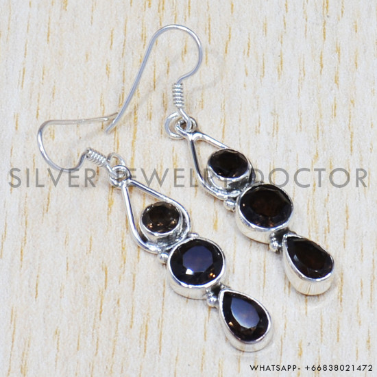 Smoky Quartz 925 Sterling Silver Earrings (SJWE-503) Smoky Quartz 925 Sterling Silver Earrings (SJWE-503)