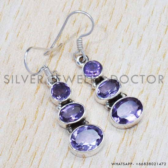 Amethyst 925 Sterling Silver Earrings (SJWE-505)