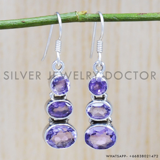 Amethyst 925 Sterling Silver Earrings (SJWE-505)