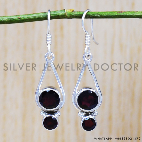 Garnet 925 Sterling Silver Earrings (SJWE-506) Garnet 925 Sterling Silver Earrings (SJWE-506)