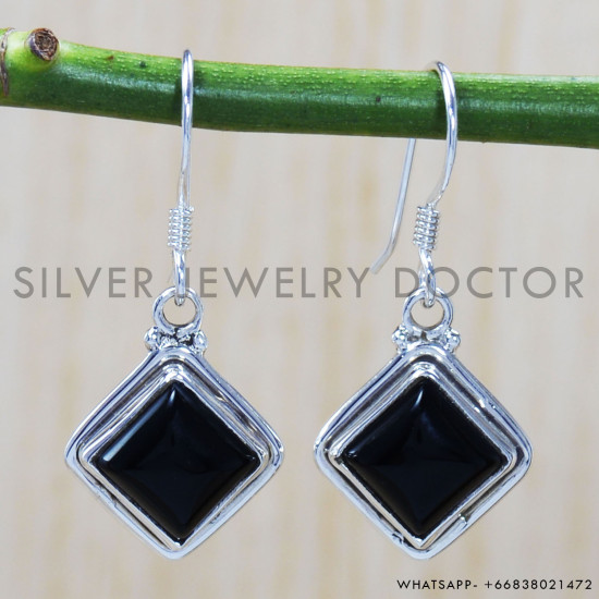 Black Onyx 925 Sterling Silver Earrings (SJWE-517)