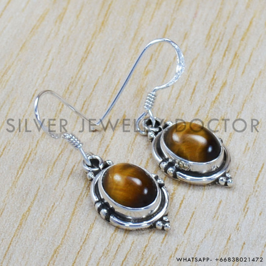 Tiger Eye 925 Sterling Silver Earrings (SJWE-519)