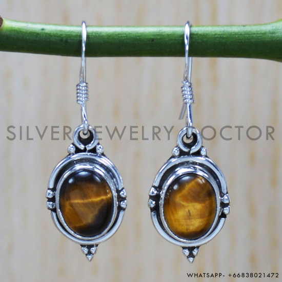 Tiger Eye 925 Sterling Silver Earrings (SJWE-519)