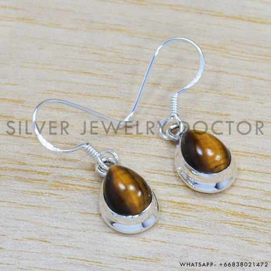 Tiger Eye 925 Sterling Silver Earrings (SJWE-520)