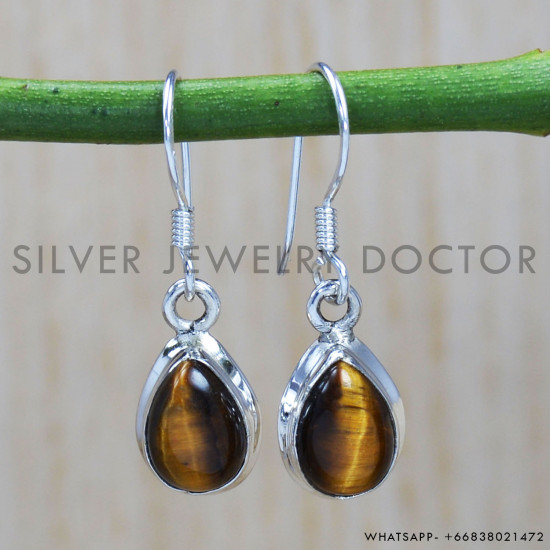 Tiger Eye 925 Sterling Silver Earrings (SJWE-520)