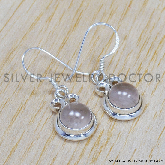 Rose Quartz 925 Sterling Silver Earrings (SJWE-521)