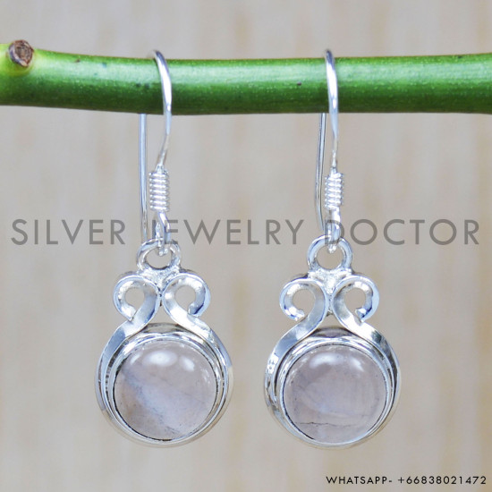 Rose Quartz 925 Sterling Silver Earrings (SJWE-521)